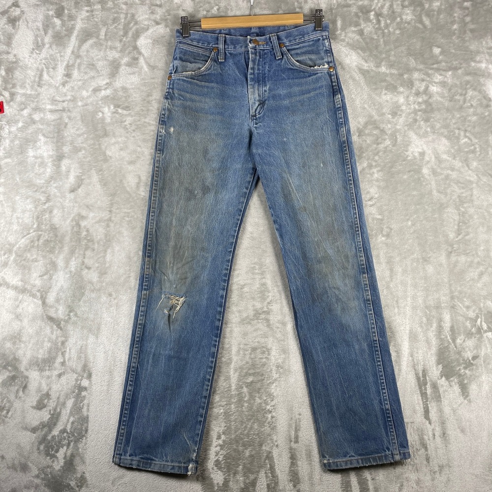 Vintage Wrangler Jeans Mens 28x30 Blue 13MWZ Cowboy Cut Distressed Workwear